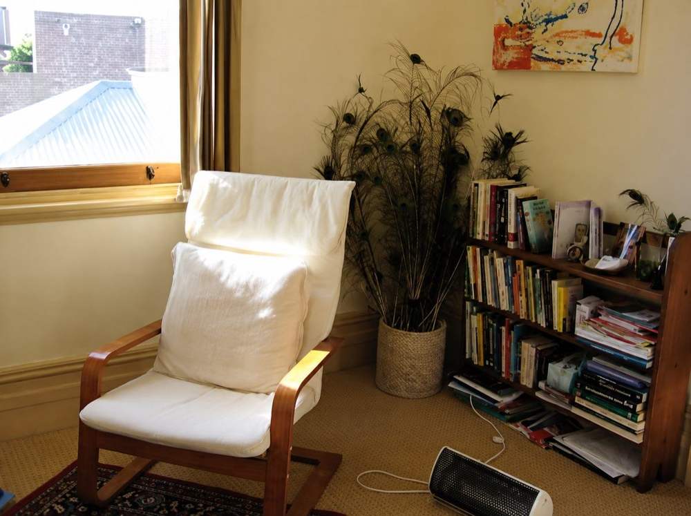 Ruth's warm, comfortable counselling room in Fremantle